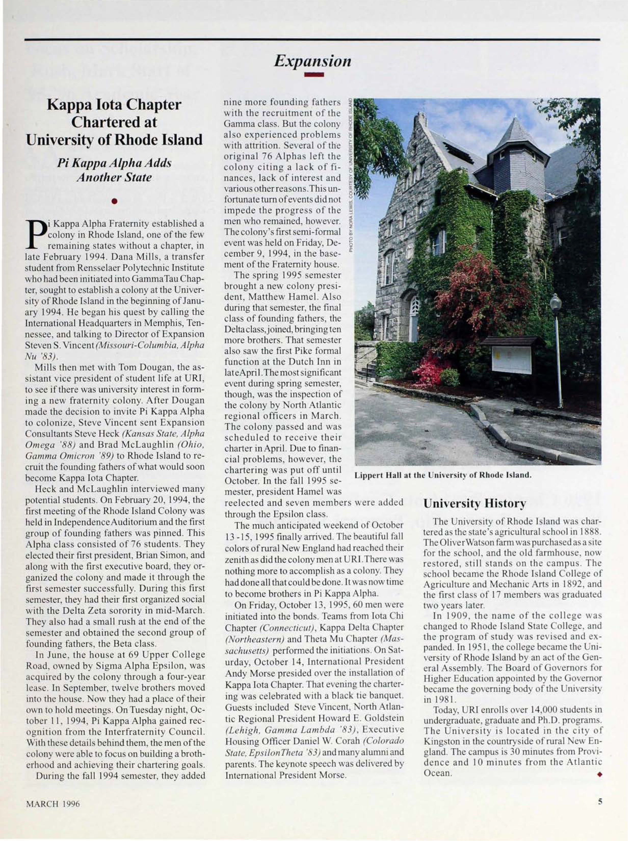 Expansion: Kappa Iota Chapter Chartered at University of Rhode Island